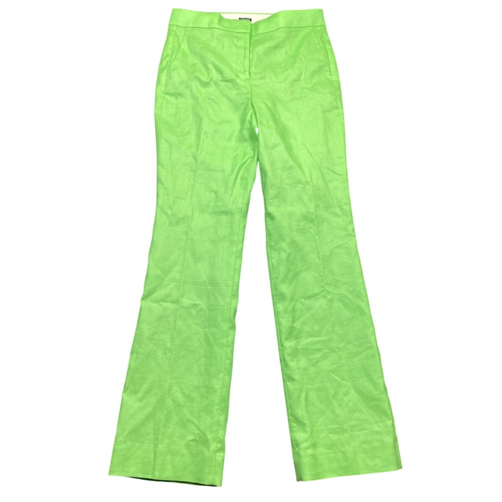 J.Crew Womens Lime Green Linen Blend Straight Leg Trousers Size 8 NWT B0807